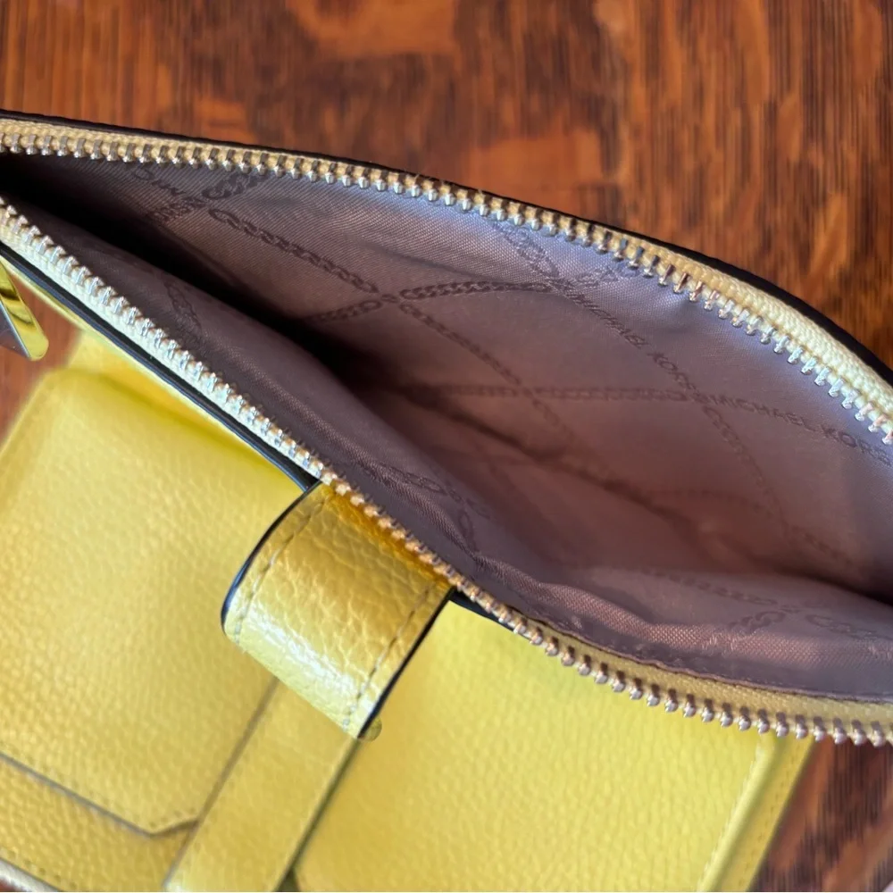 Michael Kors Yellow Pebbled Leather Wristlet Clutch